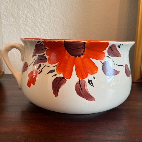 Vintage Planter Chamber Pot w/ Handle Floral Boho Retro Cottagecore Hand Painted - Picture 2 of 8